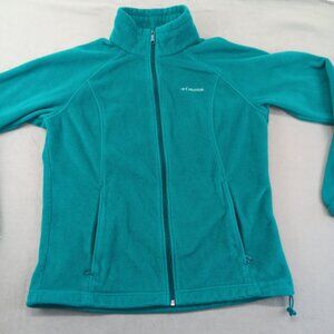 Columbia Fleece Full Zip Sweater Jacket Women Size Large Teal Green